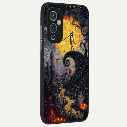  Pumpkin Moon Night back cover For OnePlus 9 slim fit glass case with vibrant aesthetic design