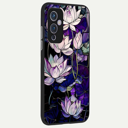  Purple Lotus Pattern back cover For OnePlus 9 slim fit glass case with vibrant aesthetic design