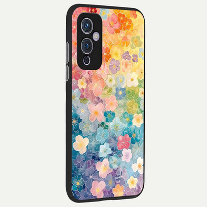 Rainbow Blossom Burst back cover For OnePlus 9 slim fit glass case with vibrant aesthetic design