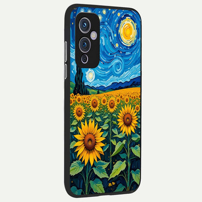  Starry Sunflower Dreams back cover For OnePlus 9 slim fit glass case with vibrant aesthetic design