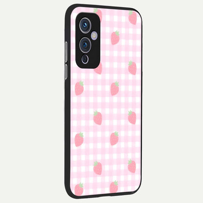  Strawberry Picnic Love back cover For OnePlus 9 slim fit glass case with vibrant aesthetic design
