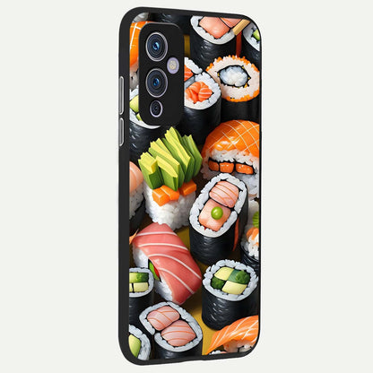  Sushi Food Pattern back cover For OnePlus 9 slim fit glass case with vibrant aesthetic design