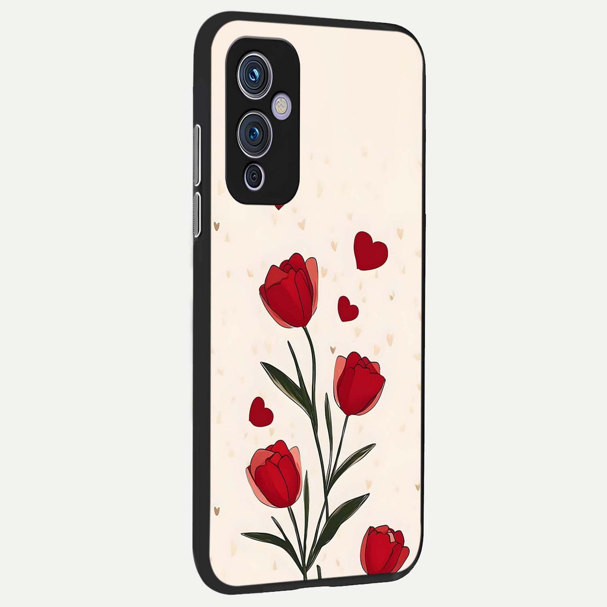  Tulip With Heart back cover For OnePlus 9 slim fit glass case with vibrant aesthetic design