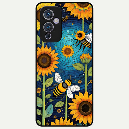  Bees And Sunflowers Glass Case For OnePlus 9 back cover – full design glossy printed glass finish