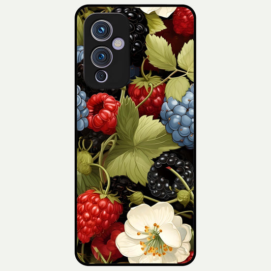 Berry Bloom Charm Glass Case For OnePlus 9 back cover – full design glossy printed glass finish