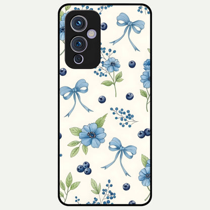  Blue Flower And Bow Glass Case For OnePlus 9 back cover – full design glossy printed glass finish