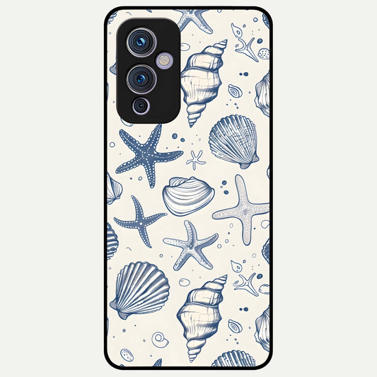  Blue Ocean Outline Glass Case For OnePlus 9 back cover – full design glossy printed glass finish