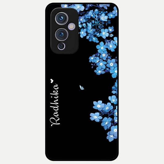  Blue Petal Dream Custom Name Glass Case For OnePlus 9 back cover – full design glossy printed glass finish