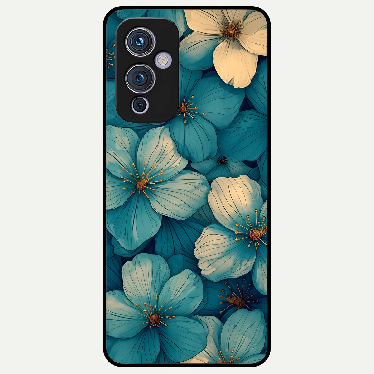  Blue Shade Floral Glass Case For OnePlus 9 back cover – full design glossy printed glass finish