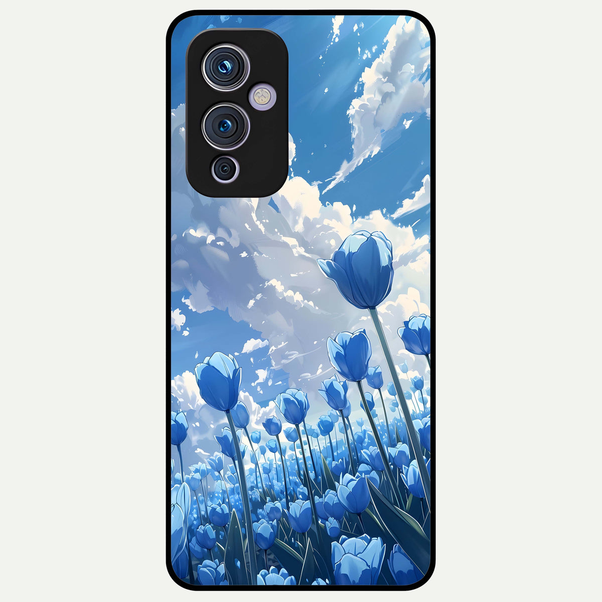  Blue Tulip Clouds Glass Case For OnePlus 9 back cover – full design glossy printed glass finish