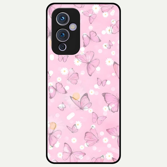 Blush Butterfly Garden Glass Case For OnePlus 9 back cover – full design glossy printed glass finish