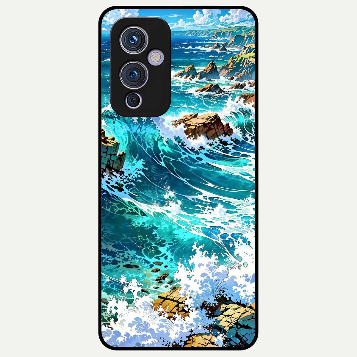  Coastal Blue Waves Glass Case For OnePlus 9 back cover – full design glossy printed glass finish