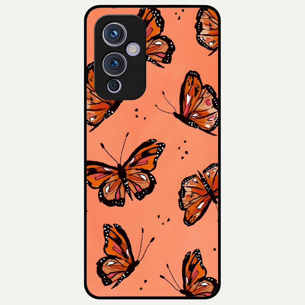  Coral Wing Butterfly Glass Case For OnePlus 9 back cover – full design glossy printed glass finish