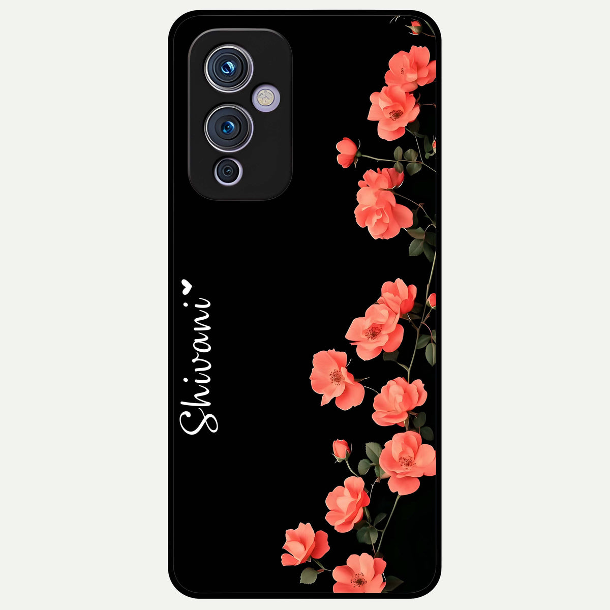  Crimson Bloom Grace Custom Name Glass Case For OnePlus 9 back cover – full design glossy printed glass finish