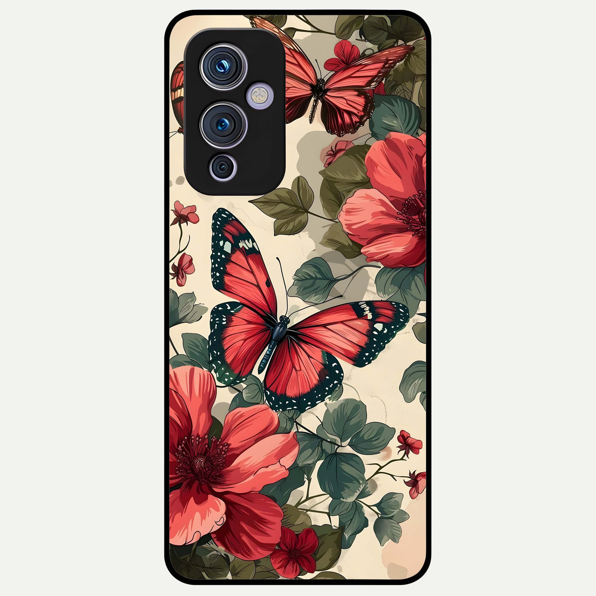  Crimson Butterfly Garden Glass Case For OnePlus 9 back cover – full design glossy printed glass finish
