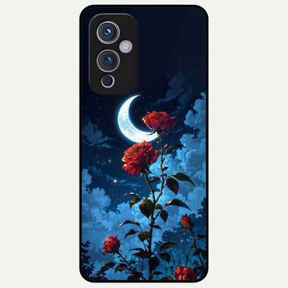  Crimson Rose Moon Glass Case For OnePlus 9 back cover – full design glossy printed glass finish