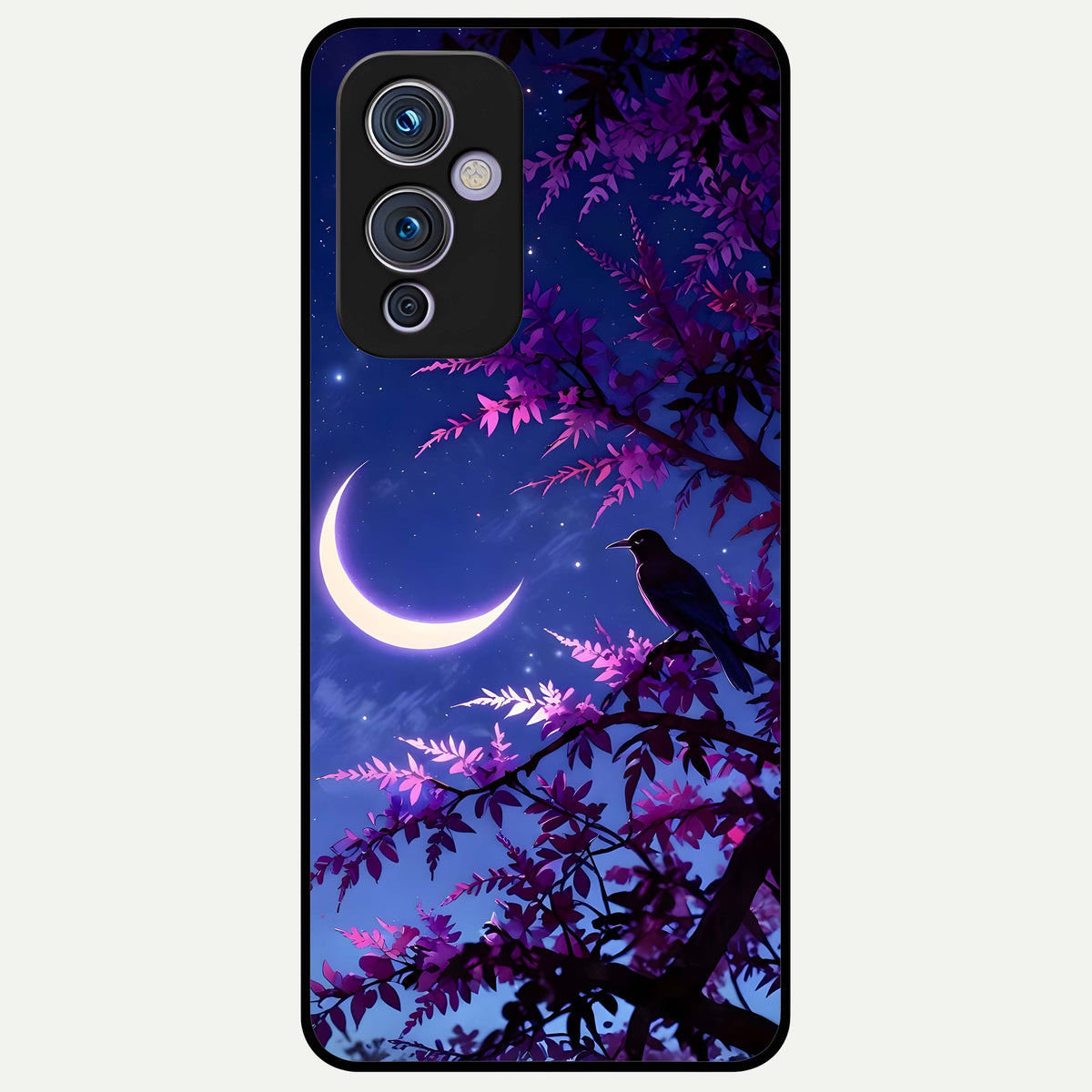  Crow And Moon Scenery Glass Case For OnePlus 9 back cover – full design glossy printed glass finish