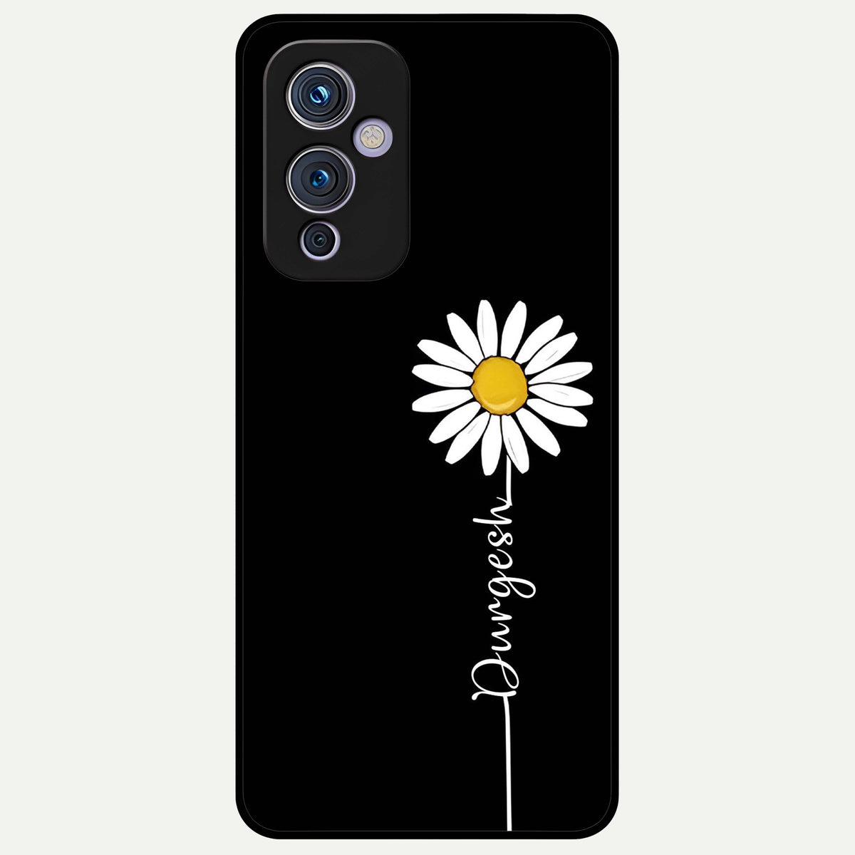  Custom Name White Flower Glass Case For OnePlus 9 back cover – full design glossy printed glass finish