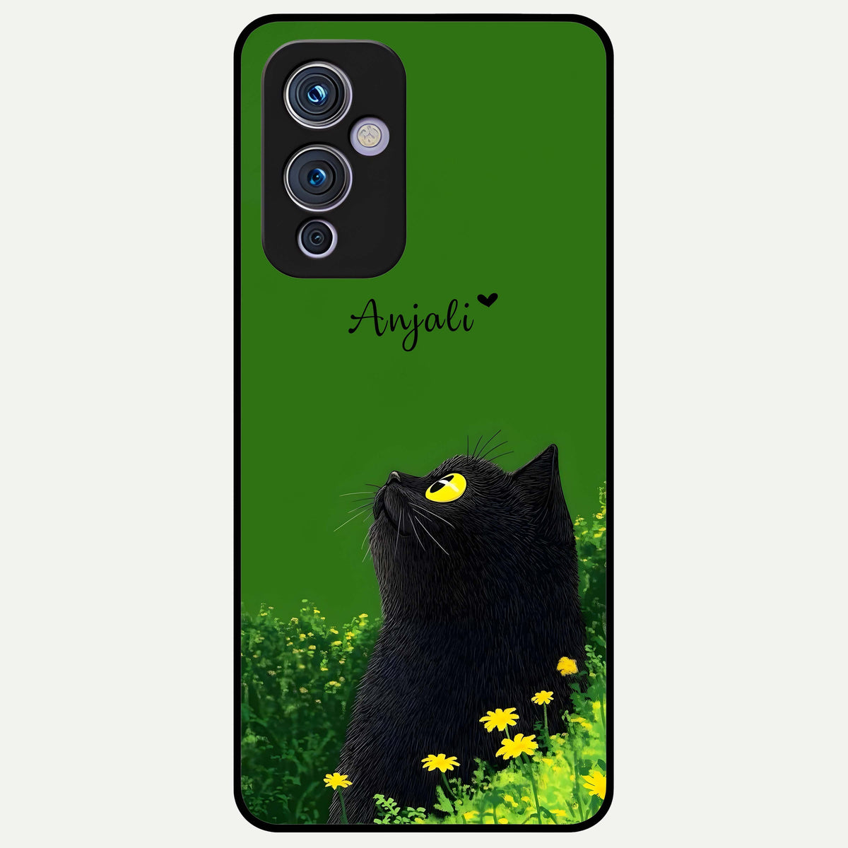  Emerald Cat Custom Name Glass Case For OnePlus 9 back cover – full design glossy printed glass finish