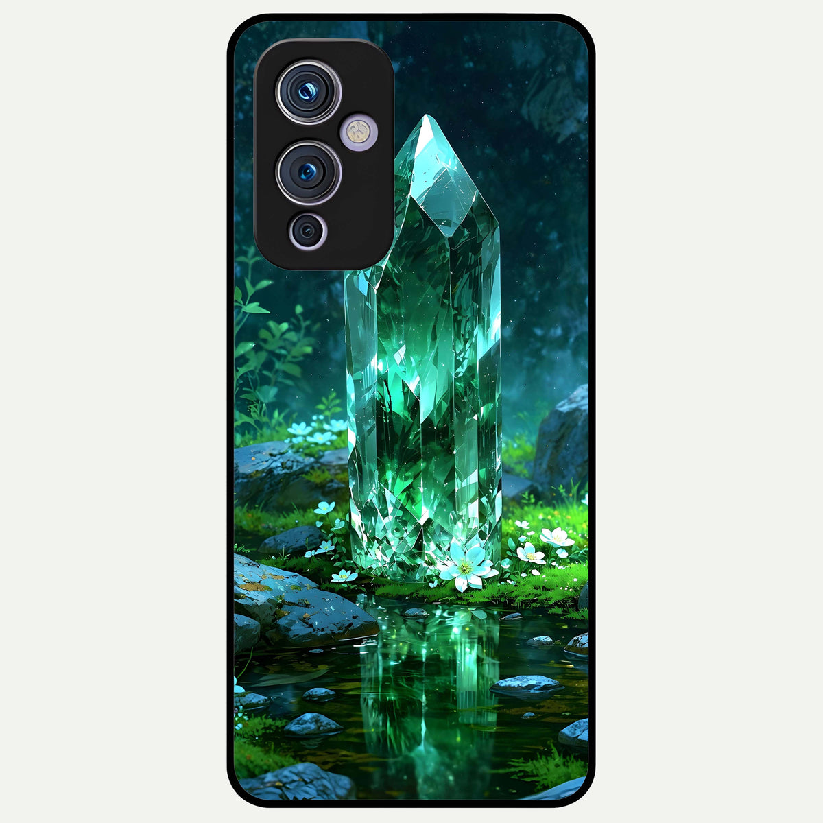  Emerald Light Crystal Glass Case For OnePlus 9 back cover – full design glossy printed glass finish