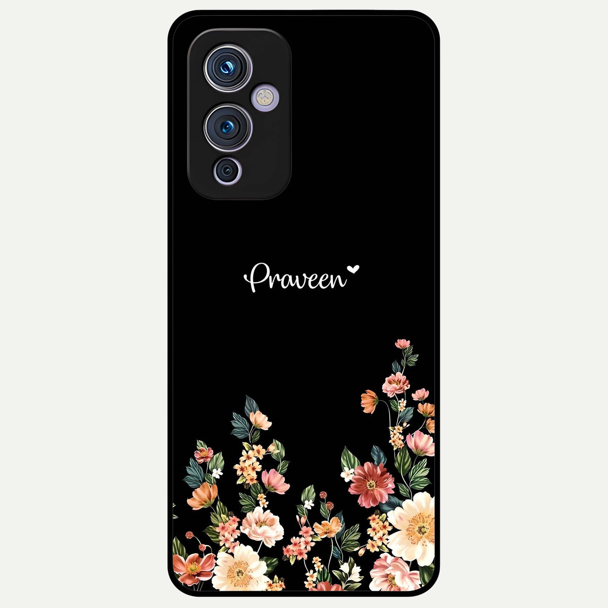  Floral Design Personalized Custom Name Glass Case For OnePlus 9 back cover – full design glossy printed glass finish
