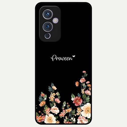  Floral Design Personalized Custom Name Glass Case For OnePlus 9 back cover – full design glossy printed glass finish