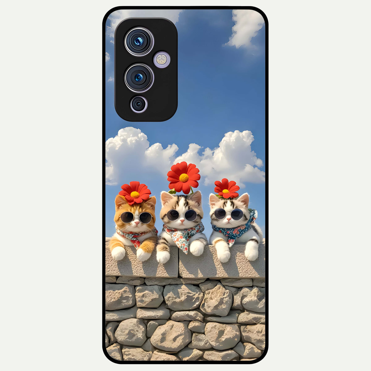  Floral Kitty Squad Glass Case For OnePlus 9 back cover – full design glossy printed glass finish