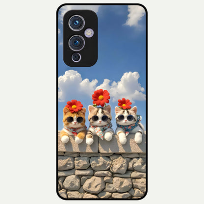  Floral Kitty Squad Glass Case For OnePlus 9 back cover – full design glossy printed glass finish