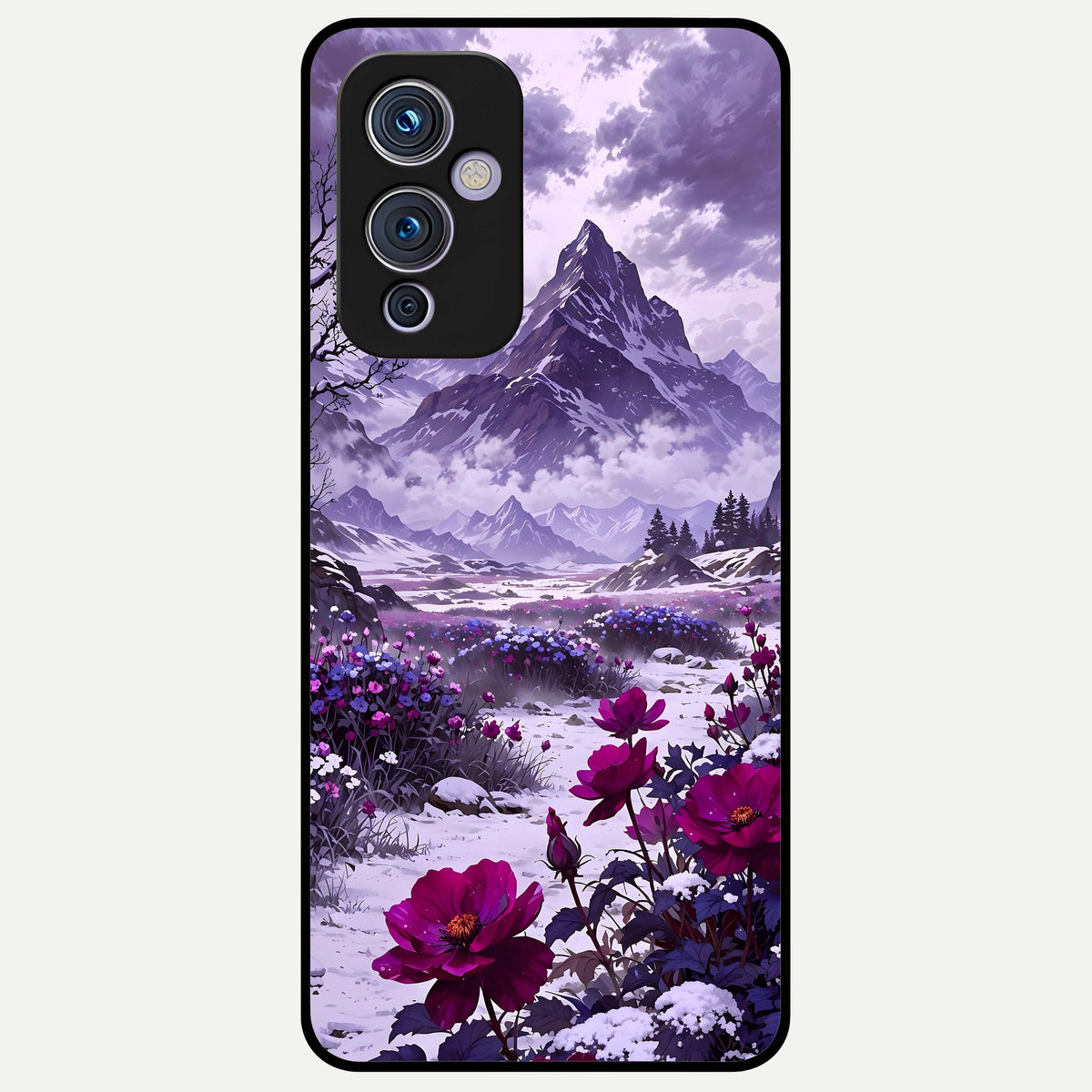  Flower Mountain View Glass Case For OnePlus 9 back cover – full design glossy printed glass finish
