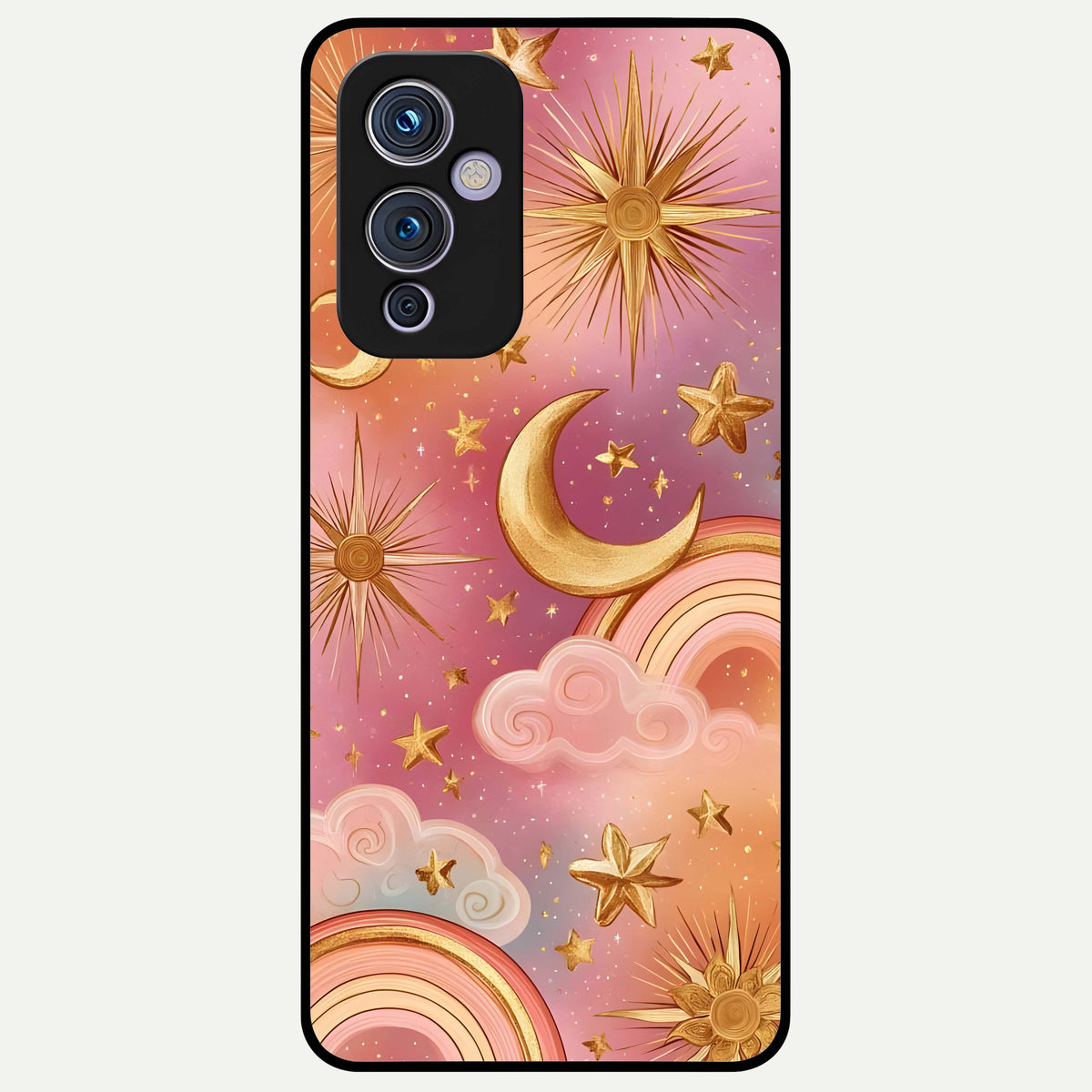  Golden Celestial Dreams Glass Case For OnePlus 9 back cover – full design glossy printed glass finish
