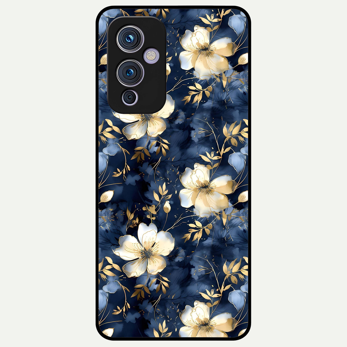 Golden Midnight Bloom Glass Case For OnePlus 9 back cover – full design glossy printed glass finish