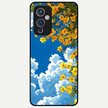  Golden Petal Sky Glass Case For OnePlus 9 back cover – full design glossy printed glass finish