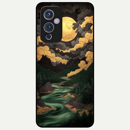  Golden River Moon Glass Case For OnePlus 9 back cover – full design glossy printed glass finish