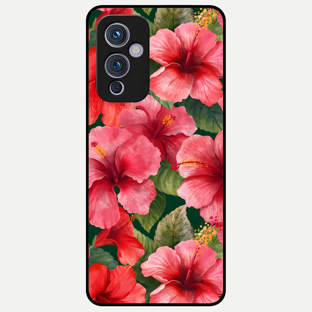  Hibiscus Pattern Glass Case For OnePlus 9 back cover – full design glossy printed glass finish
