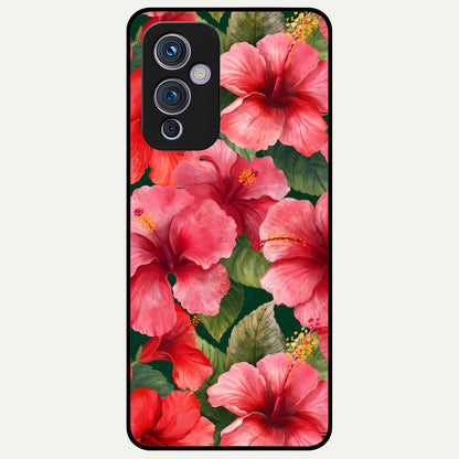  Hibiscus Pattern Glass Case For OnePlus 9 back cover – full design glossy printed glass finish