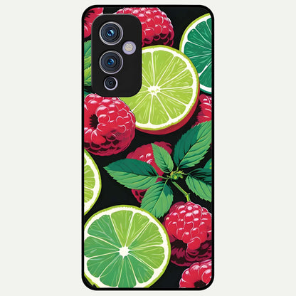  Lime and Raspberry Pattern Glass Case For OnePlus 9 back cover – full design glossy printed glass finish