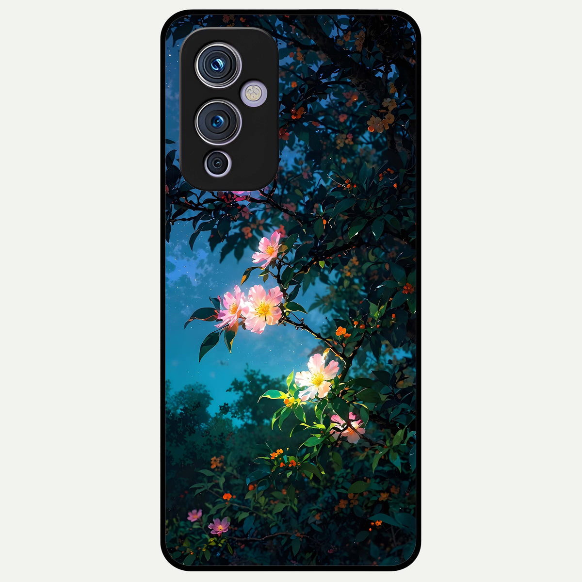  Midnight Bloom Glow Glass Case For OnePlus 9 back cover – full design glossy printed glass finish