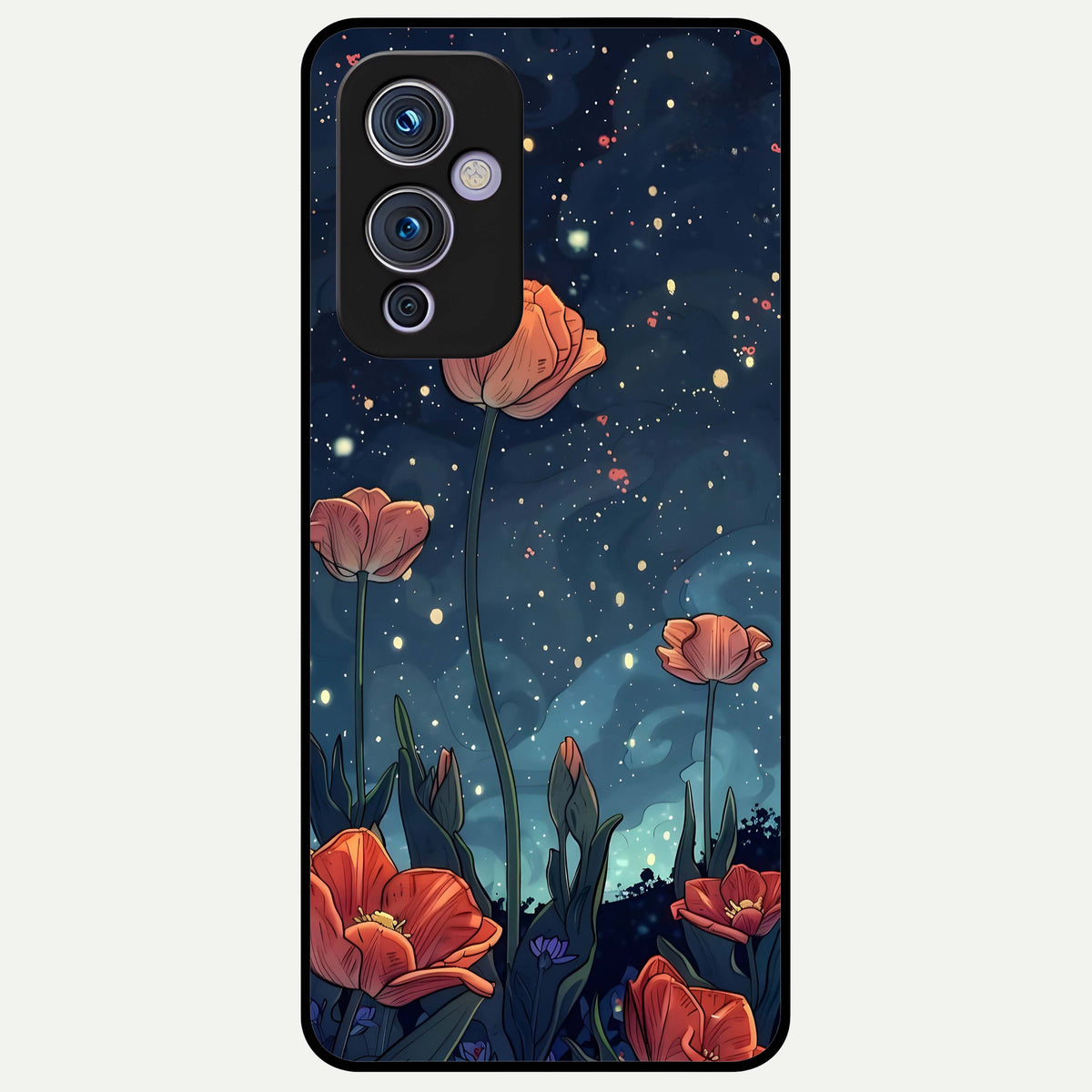  Midnight Tulip Glow Glass Case For OnePlus 9 back cover – full design glossy printed glass finish