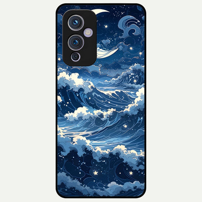  Ocean Moon Waves Glass Case For OnePlus 9 back cover – full design glossy printed glass finish