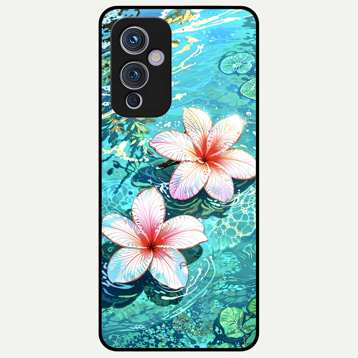  Pink Flowers in Water Glass Case For OnePlus 9 back cover – full design glossy printed glass finish