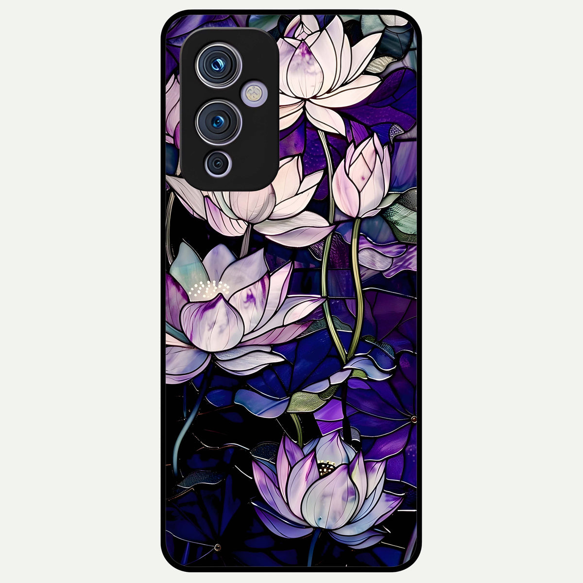  Purple Lotus Pattern Glass Case For OnePlus 9 back cover – full design glossy printed glass finish