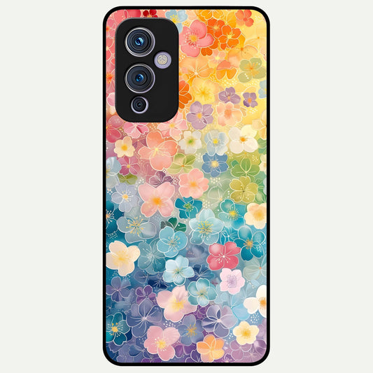  Rainbow Blossom Burst Glass Case For OnePlus 9 back cover – full design glossy printed glass finish