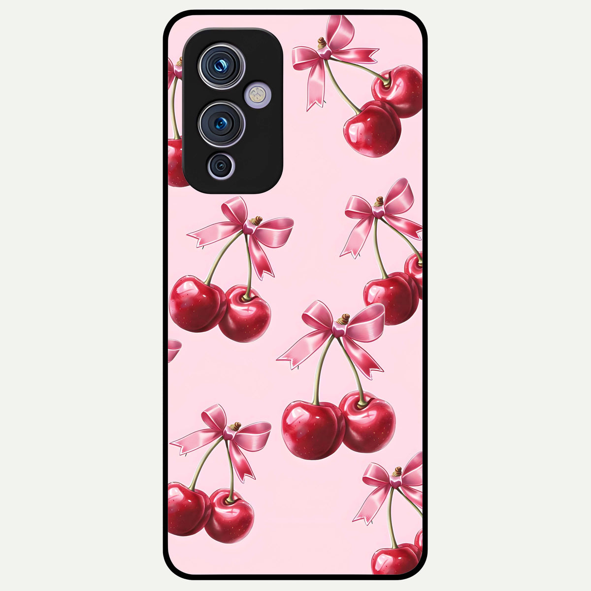  Red Cherries Pattern Glass Case For OnePlus 9 back cover – full design glossy printed glass finish