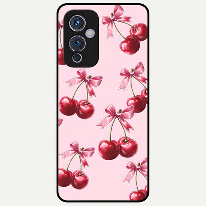  Red Cherries Pattern Glass Case For OnePlus 9 back cover – full design glossy printed glass finish