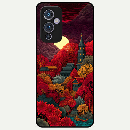  Scarlet Autumn Temple Glass Case For OnePlus 9 back cover – full design glossy printed glass finish