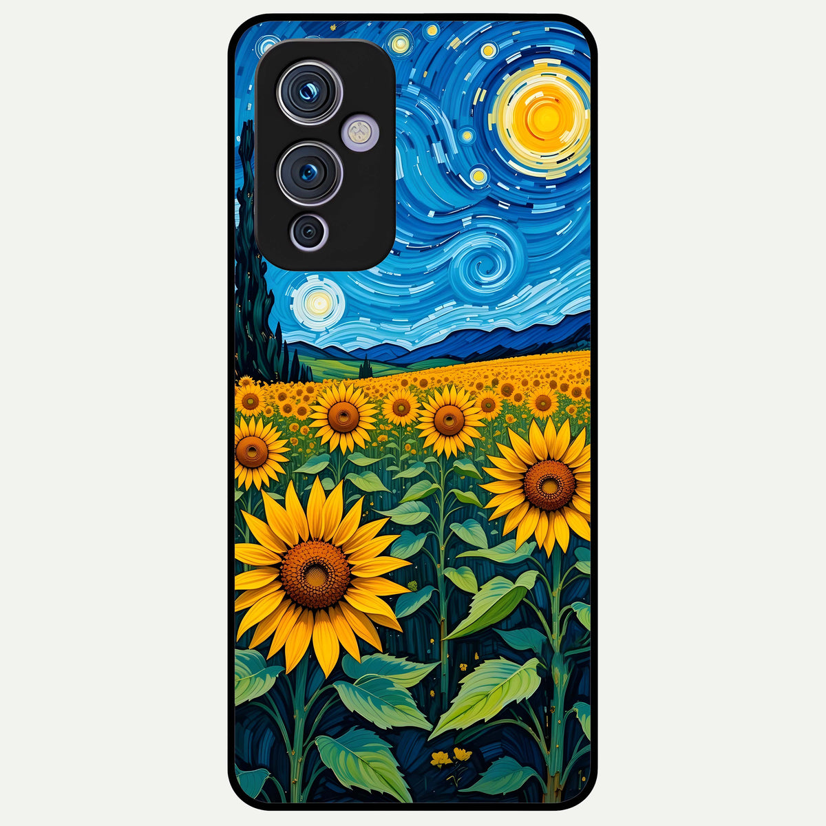  Starry Sunflower Dreams Glass Case For OnePlus 9 back cover – full design glossy printed glass finish