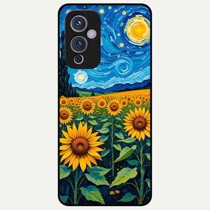  Starry Sunflower Dreams Glass Case For OnePlus 9 back cover – full design glossy printed glass finish