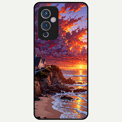  Sunset House By Sea Glass Case For OnePlus 9 back cover – full design glossy printed glass finish