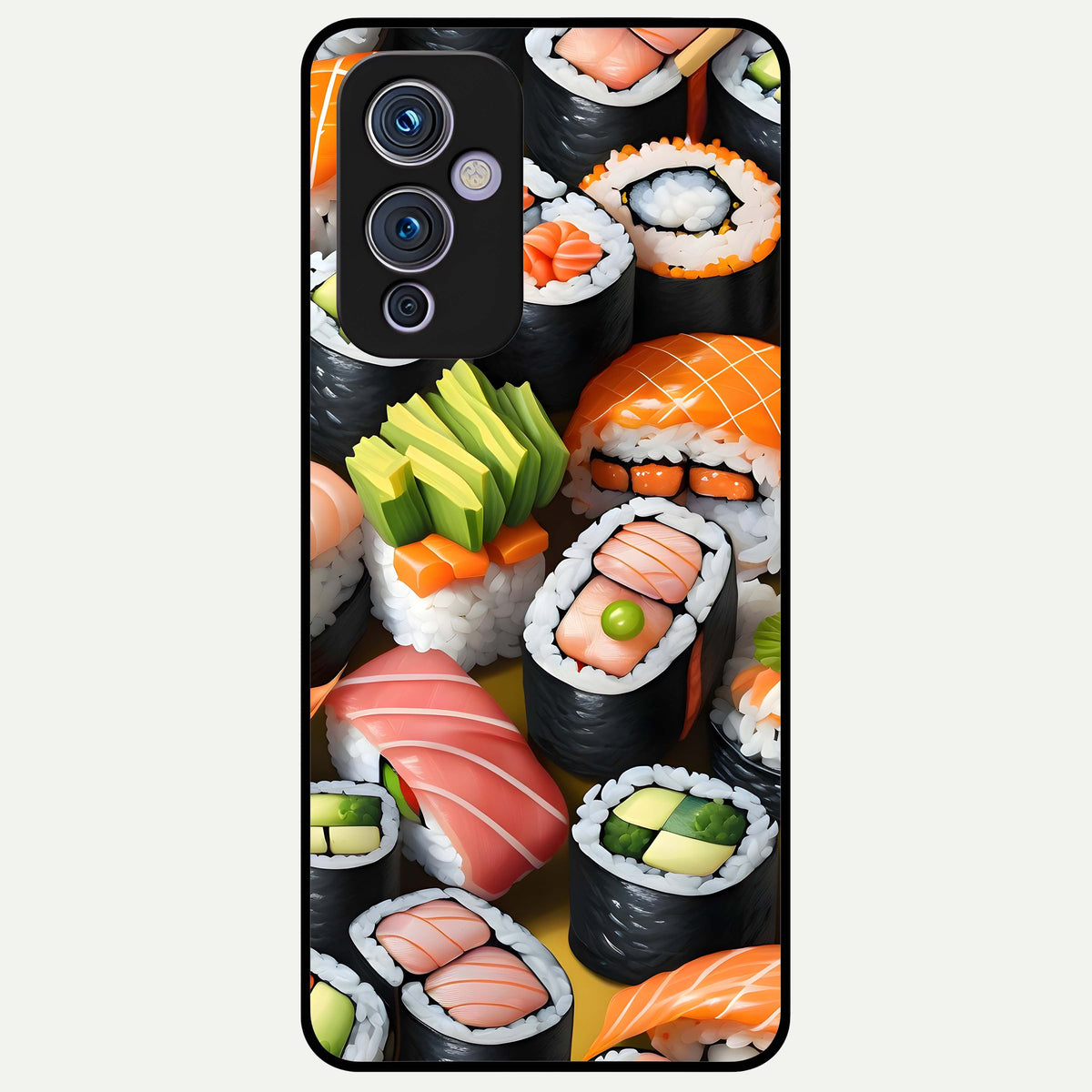  Sushi Food Pattern Glass Case For OnePlus 9 back cover – full design glossy printed glass finish
