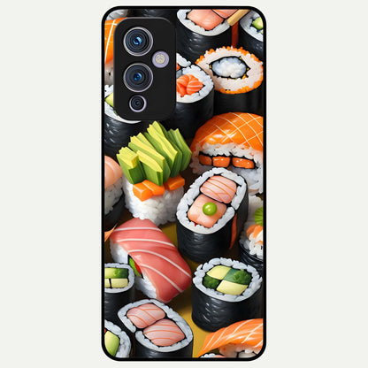  Sushi Food Pattern Glass Case For OnePlus 9 back cover – full design glossy printed glass finish